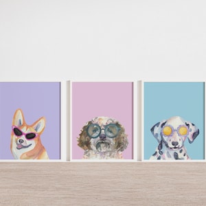 Dogs with Glasses Art Print Gallery Wall Puppy Art Print Teen Girl Preppy Dogs Gallery Wall Decor Pastel Tween Dogs in Glasses Art Preppy