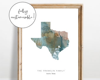 Personalized Watercolor State Art Print: Custom Moving Gift (Digital Download)
