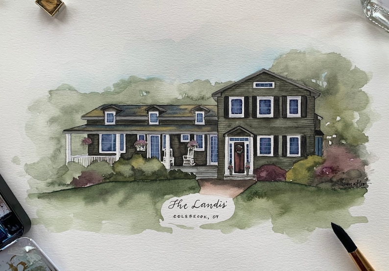 Custom Watercolor Home Portrait HANDPAINTED Home Portrait. Etsy