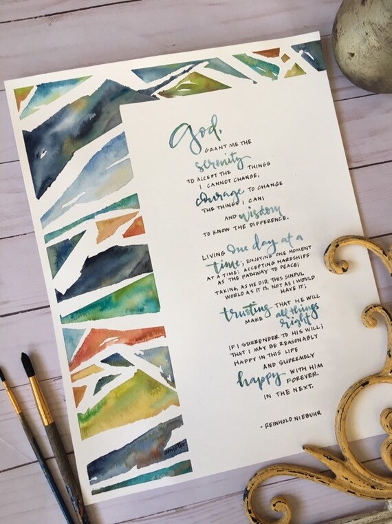 Serenity Prayer Art Print: Hand-Lettered Watercolor Gift