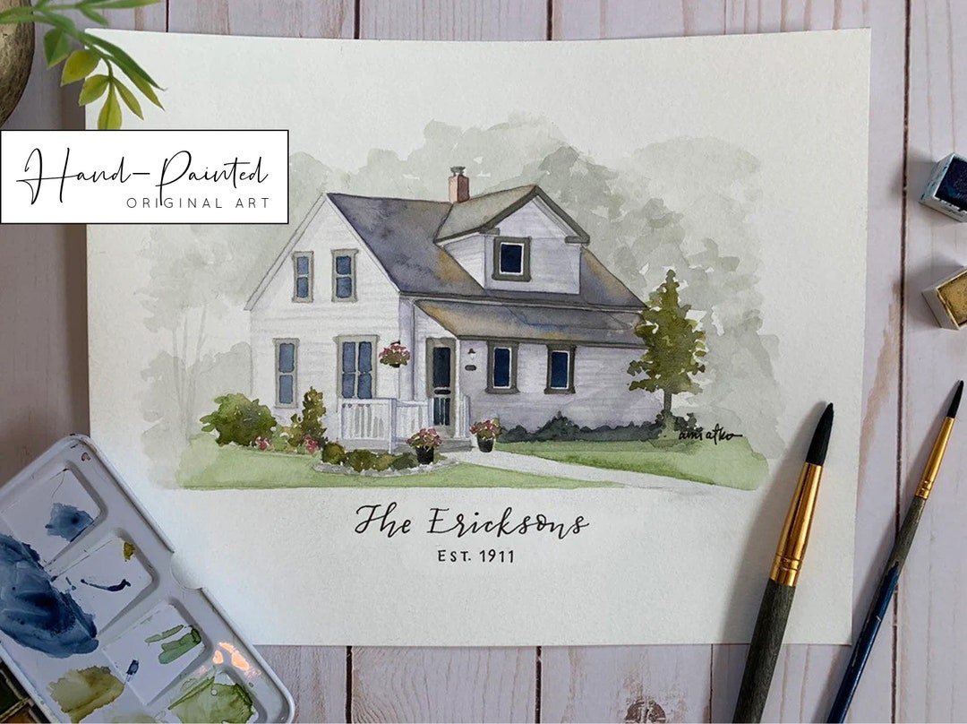 Watercolor Home Portrait Handpainted Watercolor House Painting Custom