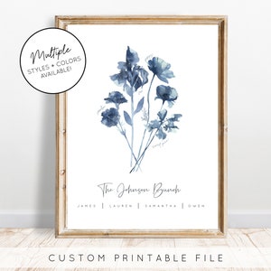 Birth Flower Family Bouquet Art Printable Custom Family Bouquet Gift for Mom Grandmother Gift Family Floral Digital Art Mother&#39;s Day Gift