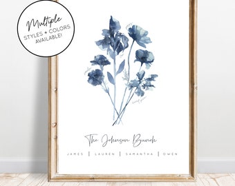Birth Flower Family Bouquet Art: Custom Floral Gift (Digital Download)