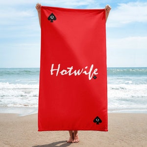 Hotwife QOS Beach Towel, 30&quot; x 60&quot;, Queen of Spades in Black on Red, Super Soft, perfect for beach and bathroom, totally personalizable