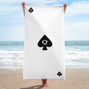 Hotwife QOS Beach Towel, 30&quot; x 60&quot;, Queen of Spades in Black on White, Super Soft, perfect for beach and bathroom, totally personalizable