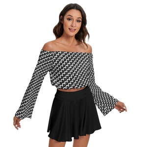 Hotwife Queen of Spades Off-shoulder Top and Skirt Set in black and white with QOS design Totally Personalizable for text and color