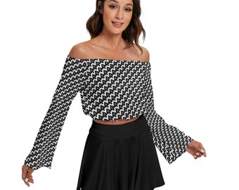 Hotwife Queen of Spades Off-shoulder Top and Skirt Set in black and white with QOS design Totally Personalizable for text and color