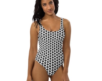 Hotwife Queen of Spades One-Piece Swimsuit QOS Black on White Low Scoop Back Cheeky Fit Perfect for Hotwife Vixen