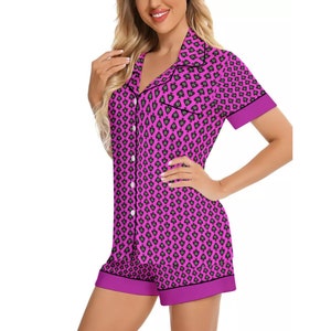 Hotwife Queen of Spades Imitation Silk Pajama Set with Short Sleeves QOS design on purple ideal gift for a BBC lover totally personalizable