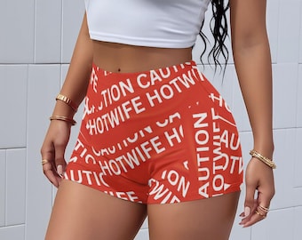 Hotwife Ultra Soft Shorts - Caution Hotwife Tape Design on Red Ideal gift for Hotwife Vixens