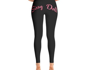 Sissy Doll Leggings - lèvre claquant rose sur noir