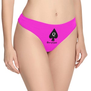 Queen of Spades Thong in hot pink with black text image 2