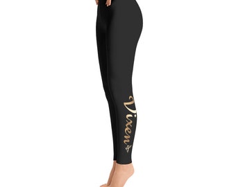 Hotwife Vixen Leggings in black with gold vixen and butterfly design