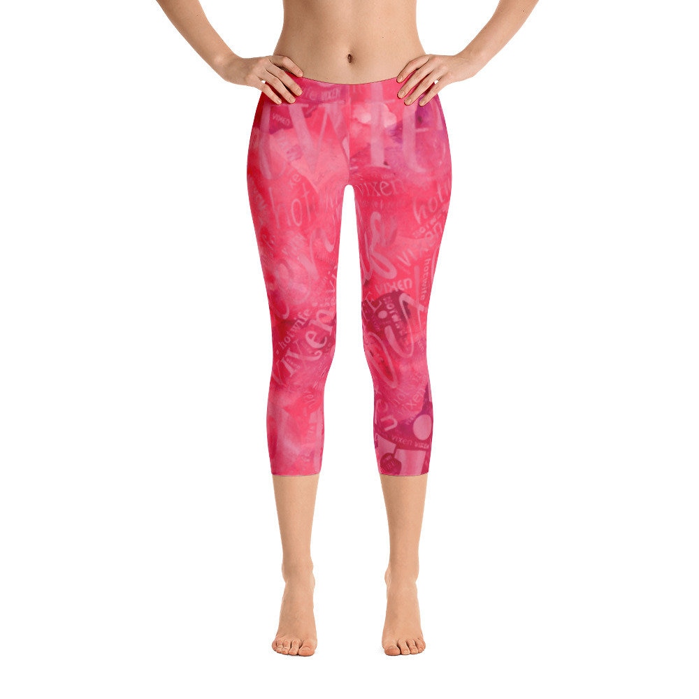 Womens Surf Capri Leggings All Over Print Pink Capri Pants w