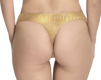 Hotwife Thong or G-String in shimmering gold with gold text Ideal for Hotwife Vixens Totally Personalizable for Text and Color