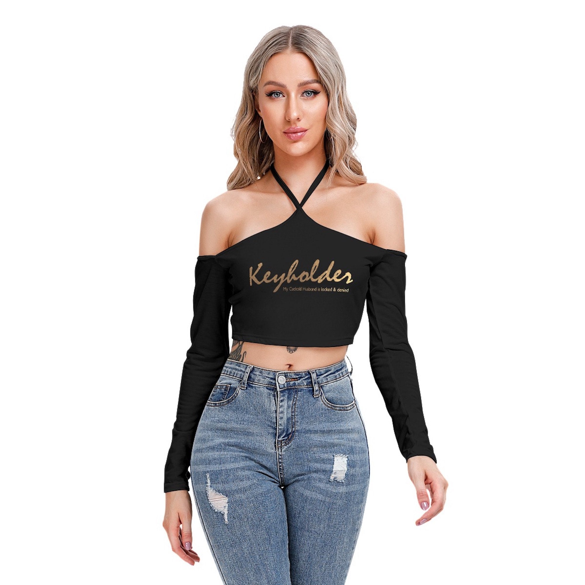 Stylish Hotwife Keyholder Halter Neck Crop Top in Black Etsy