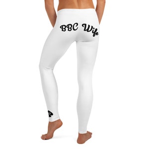 BBC Hotwife Leggings with Queen of Spades Motif on Left Ankle QOS leggings for BBC Lovers Totally Persoanlizable for Text and Color