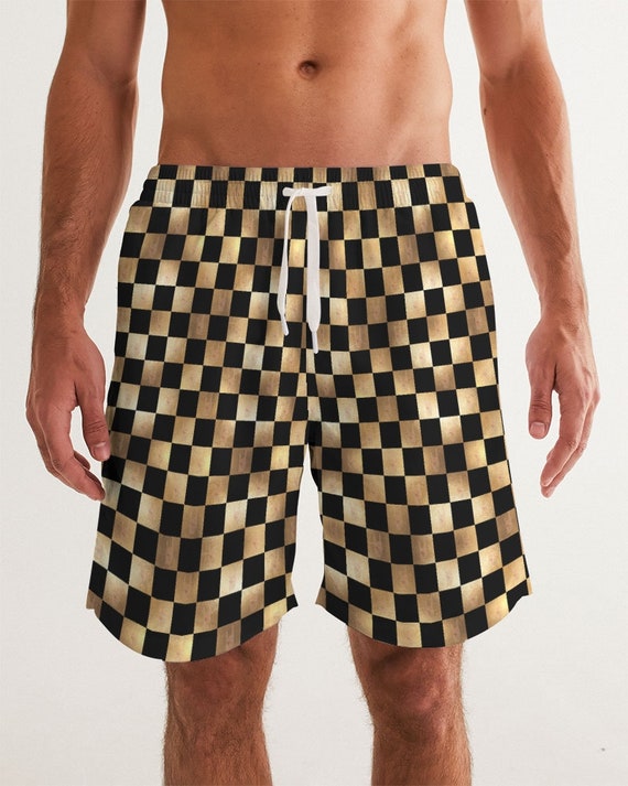 Men's Swim Shorts Cuckold Design Checker-board in Gold - Etsy