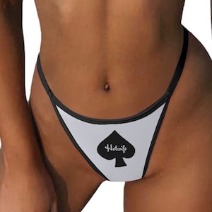 Hotwife Queen of Spades Thong G-string QOS Motif in Black with Hotwife Text  Ideal for a Hotwife or Cuckold Totally Personalizable