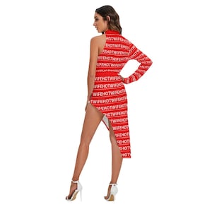 Hotwife Side Cutout Dress in Red Hotwife Word Design. Color and Text