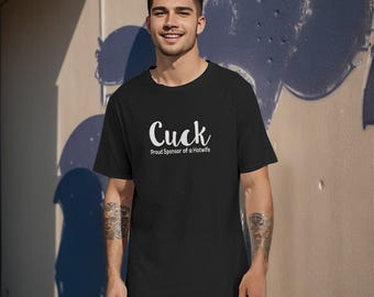 Cuckold Men's O-Neck T-Shirt | 190GSM 100% Cotton in Black with Cuck Text Design - Proud Sponsor of a Hotwife Totally Personalizable