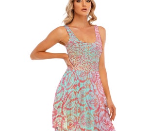 Hotwife Tie Dye Tank Vest Dress, pastel colors with semi-hidden hotwife design. Sizes up to 5XL. Totally personalizable for color and text.