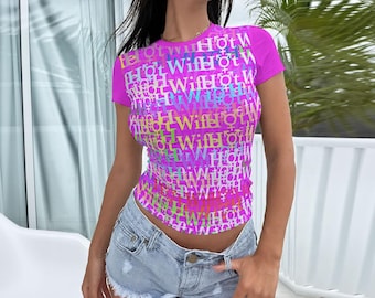 Hotwife Slim Fit T-Shirt Hotwife Design on Pink with Magenta Sleeves Totally Personalizable for Color and Text Shared Wife Tshirt