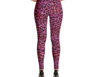 Hotwife Tie Dye Leggings in Magenta with subtle hotwife text in pattern. Ideal gift for wife or girlfriend.