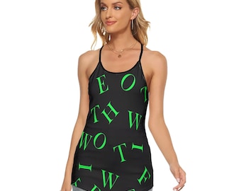 Hotwife Criss-Cross Open Back Tank Top - hotwife text in hot green on black. Totally personalizable. sizes up to 5XL.