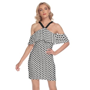 Hot Wife QOS Kalte Schulter Cami Kleid Mit Rüschen und Pik Dame Design. Farbe und Text Voll personalisierbares Hotwife Kleid