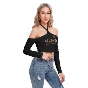 Stylish Hotwife halter neck crop top in Black Hotwife My Husband won&#39;t mind in gold color on front perfect gift for wife or girlfriend