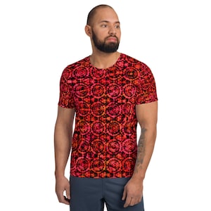 Cuckold Tie Dye Men&#39;s Athletic T-shirt with subtle cuckold text in pattern.