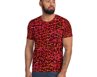 Cuckold Tie Dye Men's Athletic T-shirt with subtle cuckold text in pattern.