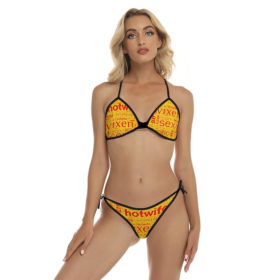 Sexy Hotwife Bikini in Bright Red on Yellow - Ideal Gift; Totally  Personalizable for Text and Color