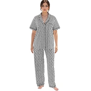 Hotwife QOS Imitation Silk Pajama Set with Long Pants and Short Sleeves Queen of Spades&#39; design on white BBC lover totally personalizable