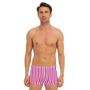 Cuckold Boxers - Cuckold Because Size Matters in White on Pink Stripes figure-Hugging Underwear Ideal Gift for Cuckold