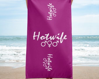 Hotwife Beach Towel, 30" x 60", Hotwife and MFM symbols white on purple, Super Soft, perfect for beach and bathroom, totally personalizable
