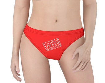 Cuckold Thong Panties with Certified Locked and Denied in White on Red Cuckold on Rear Ideal Gift for Cucks and Cuckolds Sizes S to 5XL