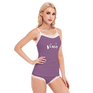 Conjunto de pijama Hotwife Vixen - Vixen en blanco sobre morado vintage o rojo - Totalmente personalizable para texto, imagen y color