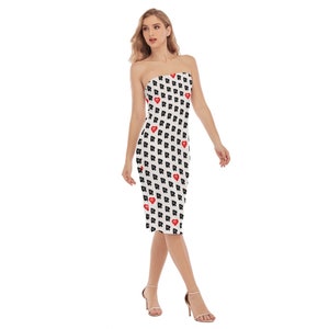 Pik Queen Super Sexy Side Split Tube Top Kleid mit rotem Herz von rotem Herz - qos Motiv in schwarz auf weiss
