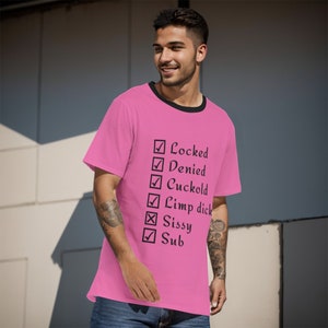 Locked and Denied Cuckold O-Neck T-Shirt | 190GSM 100% Cotton in Pink Certified Locked and Denied Owned by &quot;NAME&quot; Totally Personalizable