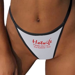Hotwife Thong G-string Return to My Husband FULL in Hot Red on White or Black Ideal Gift for Hotwife or Cuckold Totally Personalizable Text