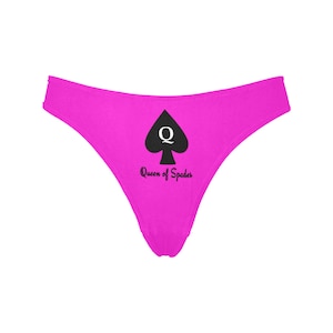 Queen of Spades Thong in hot pink with black text image 3