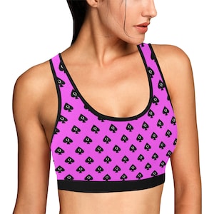 Sissy Queen of Spades Sports BH - schwarzer Text auf rosa. Ideal für den Sissy in Deinem Leben.