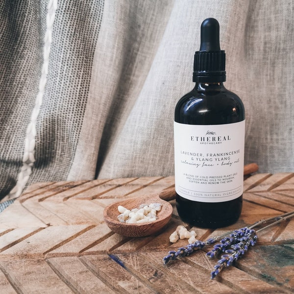 Lavender, frankincense and ylang ylang relaxing face and body oil | ethereal apothecary