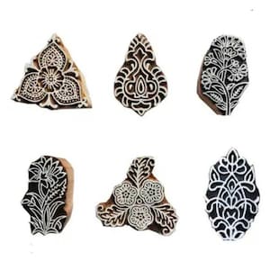 Set of 6 ( wooden printing blocks stamps floral designs (2.5 inch )