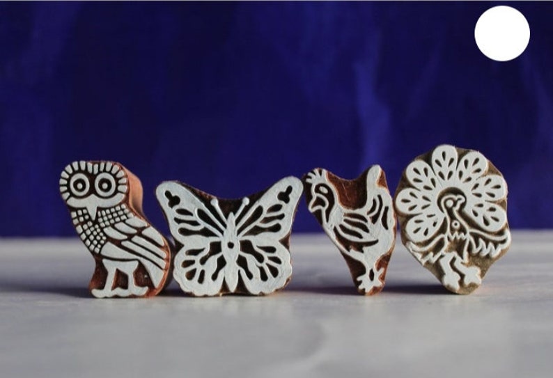 2.5 2 inch Indian Wooden printing blocks animal designs set of 4