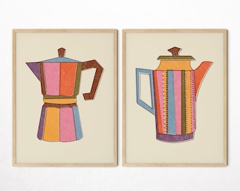 Retro Kitchen Prints, Mid Century Modern Tea Coffee Pots (Digital Download)