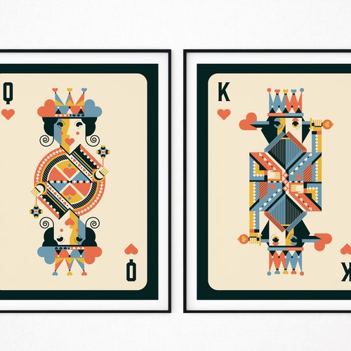 King and Queen Wall Art Canvas Playing Card Print Wedding Gift Etsy