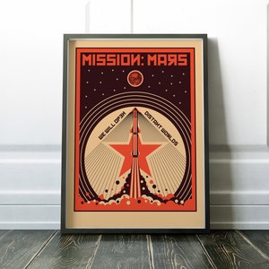 Retro Mars Print, Mars Space Rocket Poster, Ruimtereis Wall Art, Retro Space Print, Zonnestelsel Plant SciFi, Digitale Download, Afdrukbare
